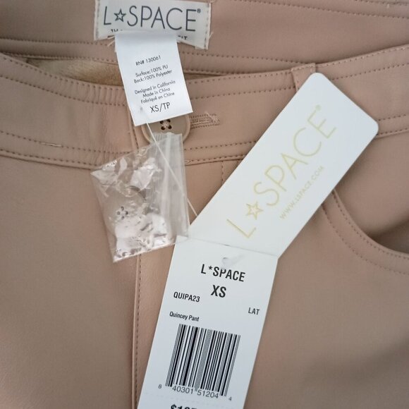 L*Space Quincey Vegan Leather Pants XS Latte Tan NWT Cropped MSRP $165 - Picture 5 of 9